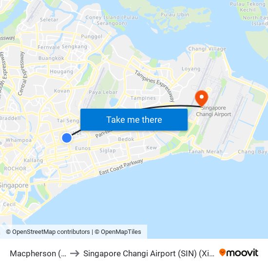 Macpherson (CC10|DT26) to Singapore Changi Airport (SIN) (Xin Jia Po Zhang Yi Ji Chang) map