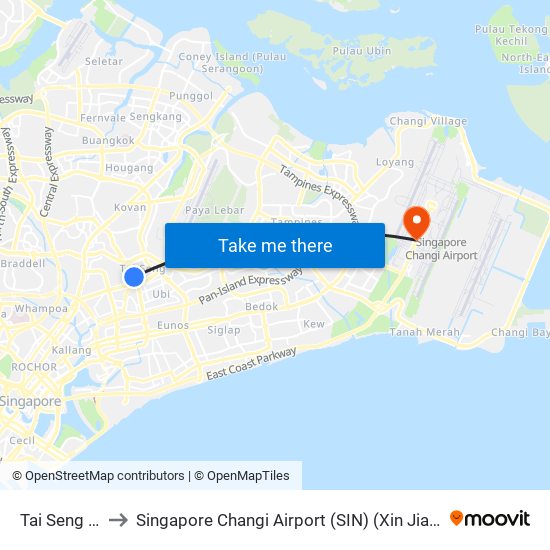 Tai Seng (CC11) to Singapore Changi Airport (SIN) (Xin Jia Po Zhang Yi Ji Chang) map