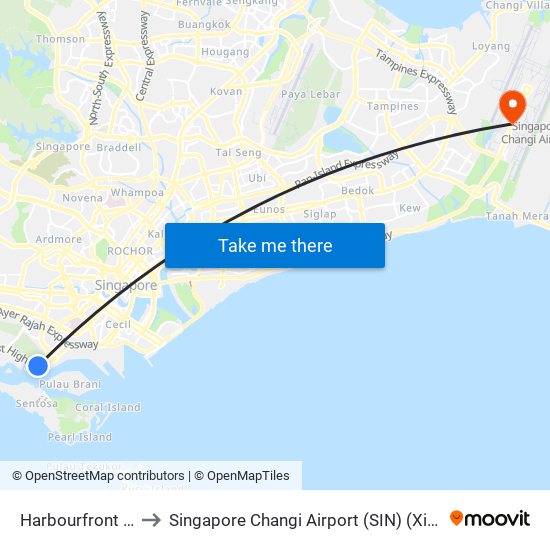 Harbourfront (NE1|CC29) to Singapore Changi Airport (SIN) (Xin Jia Po Zhang Yi Ji Chang) map