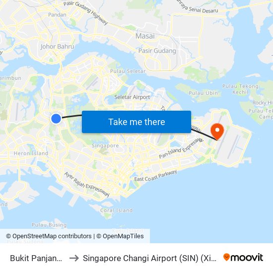 Bukit Panjang (BP6|DT1) to Singapore Changi Airport (SIN) (Xin Jia Po Zhang Yi Ji Chang) map