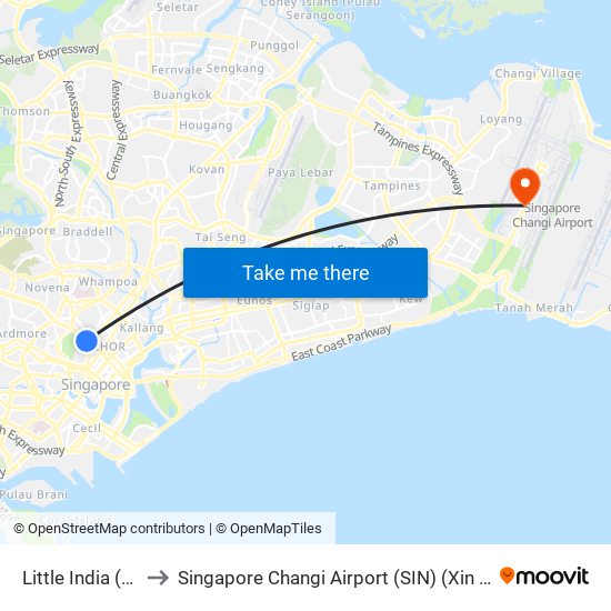 Little India (NE7|DT12) to Singapore Changi Airport (SIN) (Xin Jia Po Zhang Yi Ji Chang) map