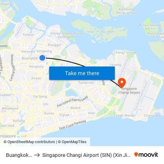 Buangkok (NE15) to Singapore Changi Airport (SIN) (Xin Jia Po Zhang Yi Ji Chang) map