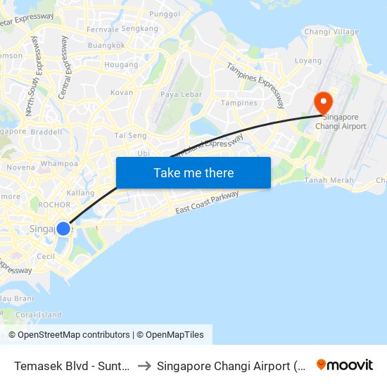 Temasek Blvd - Suntec Convention Ctr (02151) to Singapore Changi Airport (SIN) (Xin Jia Po Zhang Yi Ji Chang) map