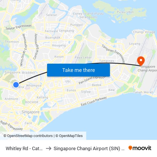 Whitley Rd - Catholic Jc (51099) to Singapore Changi Airport (SIN) (Xin Jia Po Zhang Yi Ji Chang) map