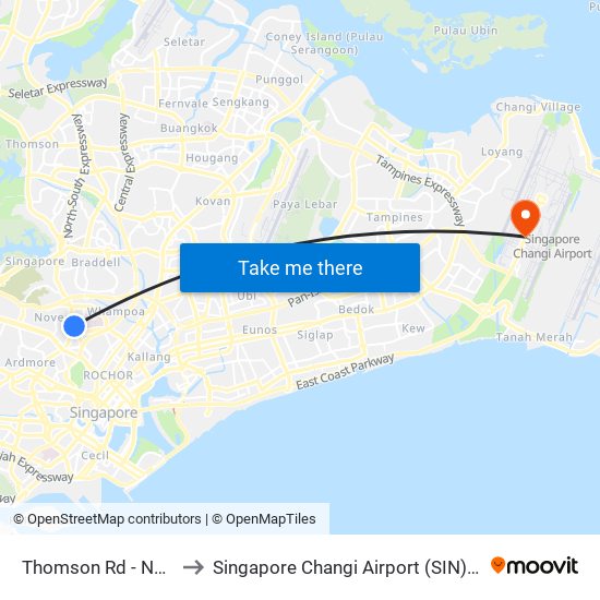 Thomson Rd - Novena Stn (50038) to Singapore Changi Airport (SIN) (Xin Jia Po Zhang Yi Ji Chang) map