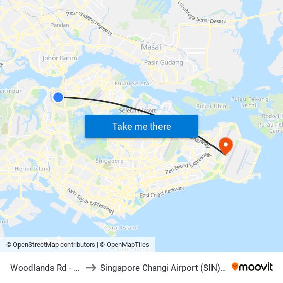 Woodlands Rd - Kranji Stn (45139) to Singapore Changi Airport (SIN) (Xin Jia Po Zhang Yi Ji Chang) map