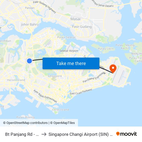 Bt Panjang Rd - Blk 183 (44259) to Singapore Changi Airport (SIN) (Xin Jia Po Zhang Yi Ji Chang) map