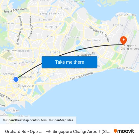 Orchard Rd - Opp Somerset Stn (09038) to Singapore Changi Airport (SIN) (Xin Jia Po Zhang Yi Ji Chang) map