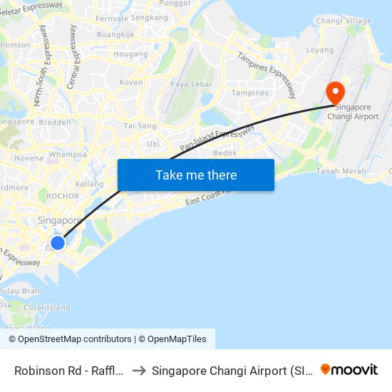 Robinson Rd - Raffles Pl Stn Exit F (03031) to Singapore Changi Airport (SIN) (Xin Jia Po Zhang Yi Ji Chang) map