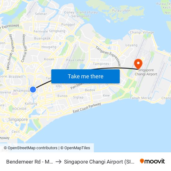 Bendemeer Rd - Mom Svcs Ctr (60179) to Singapore Changi Airport (SIN) (Xin Jia Po Zhang Yi Ji Chang) map