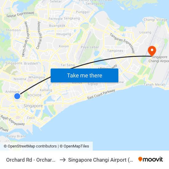 Orchard Rd - Orchard Stn/Lucky Plaza (09048) to Singapore Changi Airport (SIN) (Xin Jia Po Zhang Yi Ji Chang) map
