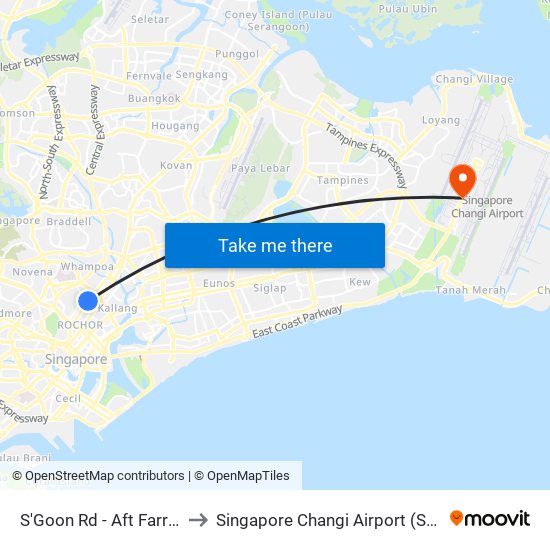 S'Goon Rd - Aft Farrer Pk Stn Exit G (07211) to Singapore Changi Airport (SIN) (Xin Jia Po Zhang Yi Ji Chang) map