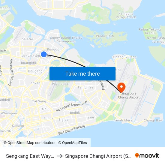 Sengkang East Way - Sengkang Stn (67409) to Singapore Changi Airport (SIN) (Xin Jia Po Zhang Yi Ji Chang) map