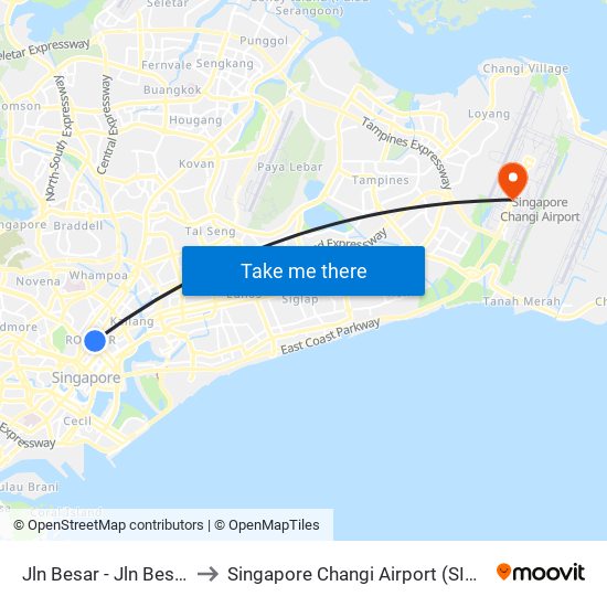 Jln Besar - Jln Besar Stn Exit A (07529) to Singapore Changi Airport (SIN) (Xin Jia Po Zhang Yi Ji Chang) map