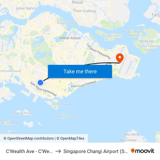 C'Wealth Ave - C'Wealth Stn Exit B/C (11169) to Singapore Changi Airport (SIN) (Xin Jia Po Zhang Yi Ji Chang) map