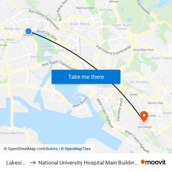 Lakeside (EW26) to National University Hospital-Main Building Lobby B (NUH-Main Building Lobby B) map