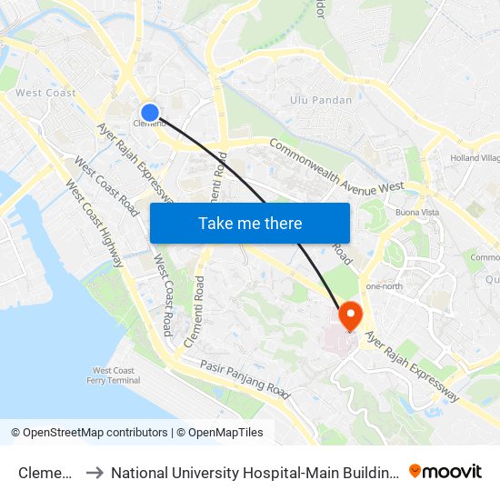 Clementi (EW23) to National University Hospital-Main Building Lobby B (NUH-Main Building Lobby B) map