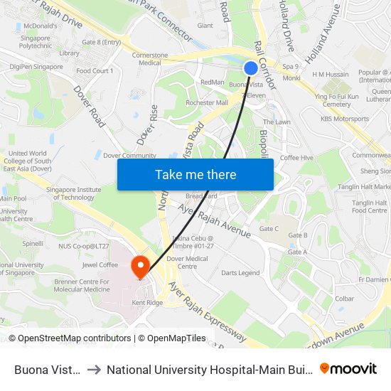 Buona Vista (CC22|EW21) to National University Hospital-Main Building Lobby B (NUH-Main Building Lobby B) map
