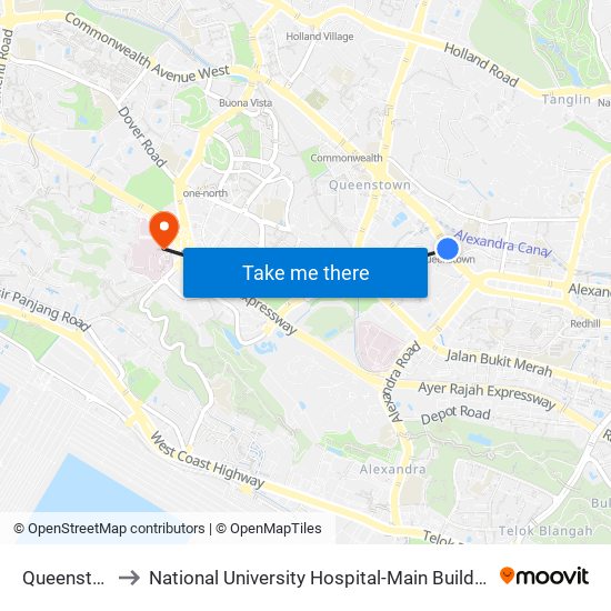 Queenstown (EW19) to National University Hospital-Main Building Lobby B (NUH-Main Building Lobby B) map