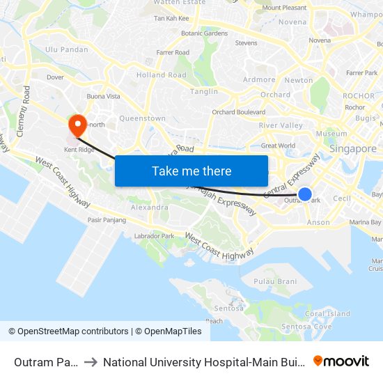 Outram Park (EW16|NE3) to National University Hospital-Main Building Lobby B (NUH-Main Building Lobby B) map