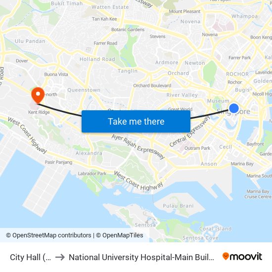 City Hall (EW13|NS25) to National University Hospital-Main Building Lobby B (NUH-Main Building Lobby B) map