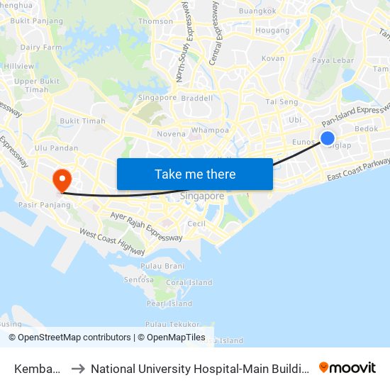 Kembangan (EW6) to National University Hospital-Main Building Lobby B (NUH-Main Building Lobby B) map