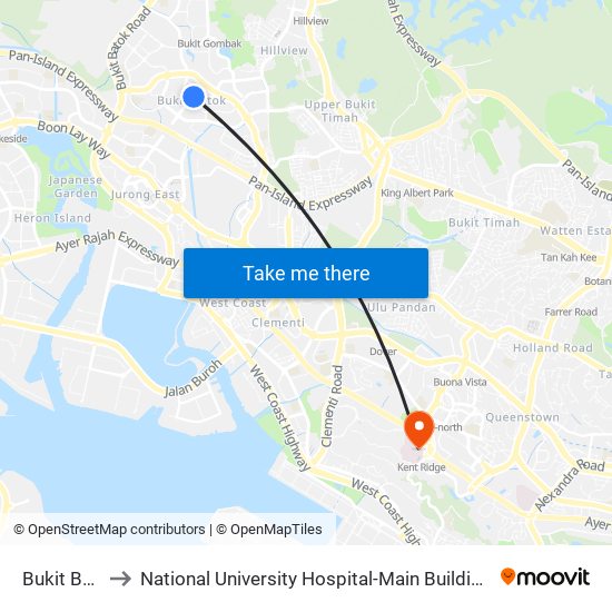 Bukit Batok (NS2) to National University Hospital-Main Building Lobby B (NUH-Main Building Lobby B) map