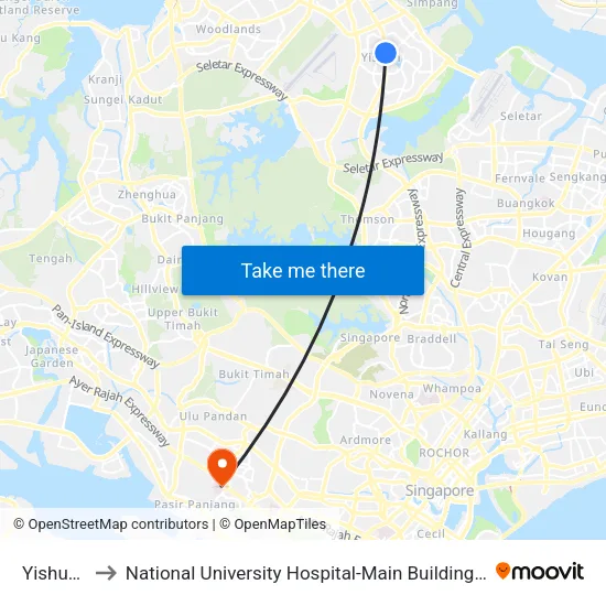 Yishun (NS13) to National University Hospital-Main Building Lobby B (NUH-Main Building Lobby B) map