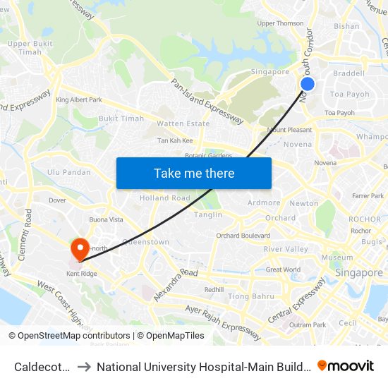 Caldecott (Cc17|Te9) to National University Hospital-Main Building Lobby B (NUH-Main Building Lobby B) map