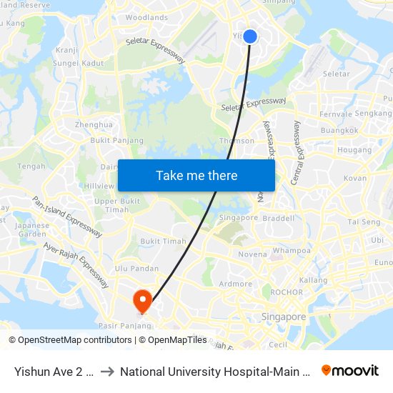 Yishun Ave 2 - Yishun Int (59009) to National University Hospital-Main Building Lobby B (NUH-Main Building Lobby B) map