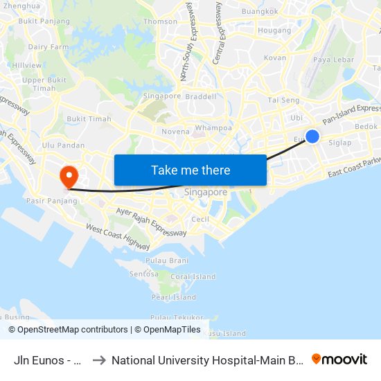 Jln Eunos - Eunos Stn (83101) to National University Hospital-Main Building Lobby B (NUH-Main Building Lobby B) map