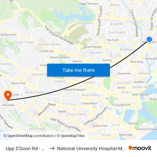 Upp S'Goon Rd - Potong Pasir Stn Exit B (60269) to National University Hospital-Main Building Lobby B (NUH-Main Building Lobby B) map