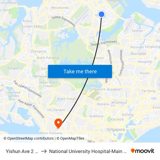 Yishun Ave 2 - Yishun Stn (59079) to National University Hospital-Main Building Lobby B (NUH-Main Building Lobby B) map