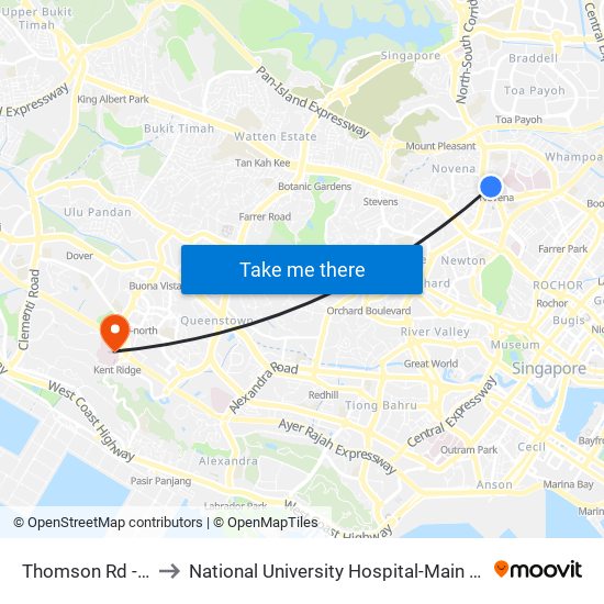 Thomson Rd - Novena Stn (50038) to National University Hospital-Main Building Lobby B (NUH-Main Building Lobby B) map