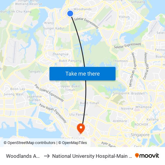 Woodlands Ave 3 - Blk 402 (46491) to National University Hospital-Main Building Lobby B (NUH-Main Building Lobby B) map