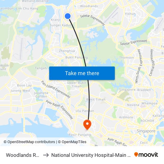 Woodlands Rd - Kranji Stn (45139) to National University Hospital-Main Building Lobby B (NUH-Main Building Lobby B) map