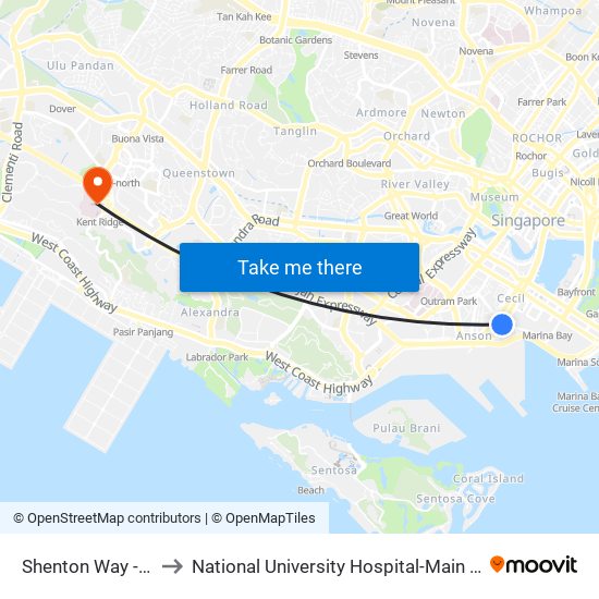 Shenton Way - Opp Axa Twr (03217) to National University Hospital-Main Building Lobby B (NUH-Main Building Lobby B) map