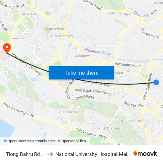 Tiong Bahru Rd - Tiong Bahru Stn (10169) to National University Hospital-Main Building Lobby B (NUH-Main Building Lobby B) map