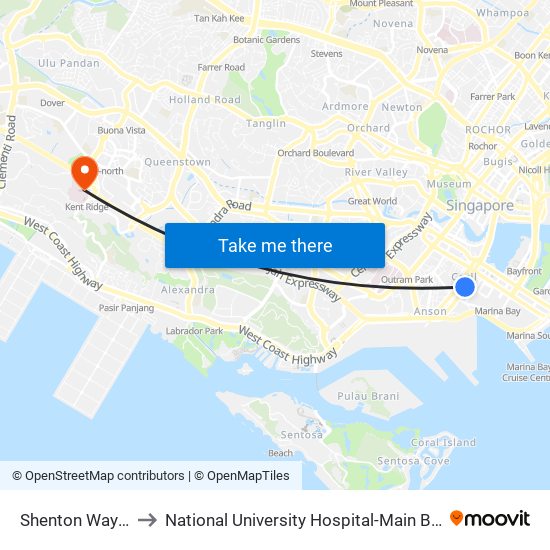 Shenton Way - Uic Bldg (03129) to National University Hospital-Main Building Lobby B (NUH-Main Building Lobby B) map