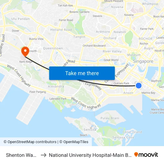 Shenton Way - Uic Bldg (03129) to National University Hospital-Main Building Lobby B (NUH-Main Building Lobby B) map