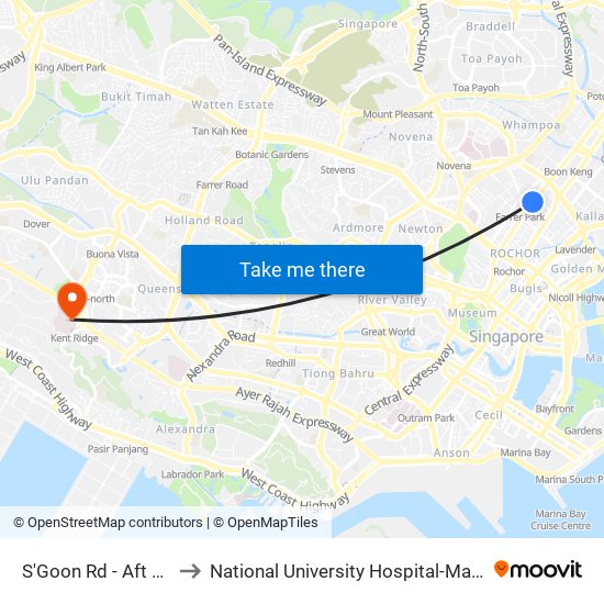 S'Goon Rd - Aft Farrer Pk Stn Exit G (07211) to National University Hospital-Main Building Lobby B (NUH-Main Building Lobby B) map