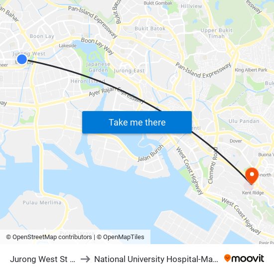 Jurong West St 64 - Opp Blk 662c (22499) to National University Hospital-Main Building Lobby B (NUH-Main Building Lobby B) map
