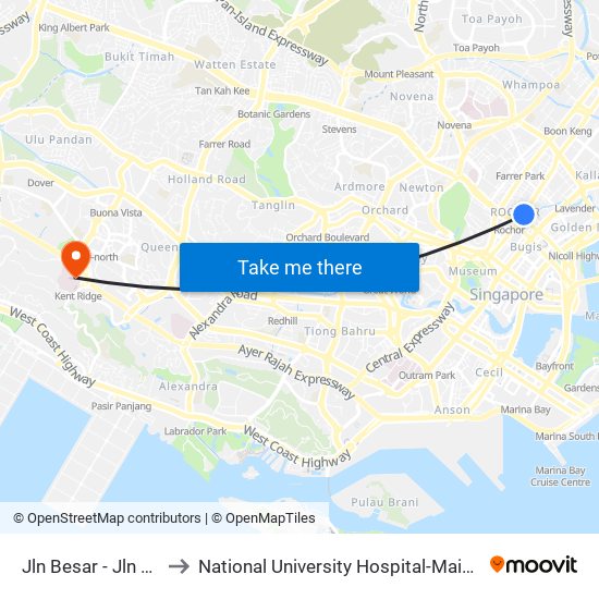 Jln Besar - Jln Besar Stn Exit A (07529) to National University Hospital-Main Building Lobby B (NUH-Main Building Lobby B) map