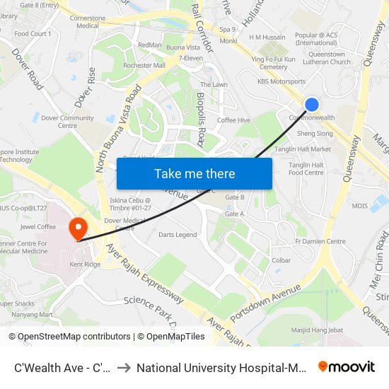 C'Wealth Ave - C'Wealth Stn Exit B/C (11169) to National University Hospital-Main Building Lobby B (NUH-Main Building Lobby B) map