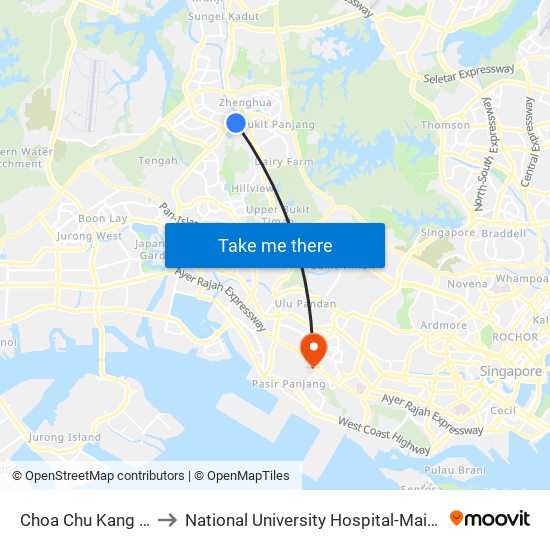 Choa Chu Kang Rd - Phoenix Stn (44141) to National University Hospital-Main Building Lobby B (NUH-Main Building Lobby B) map