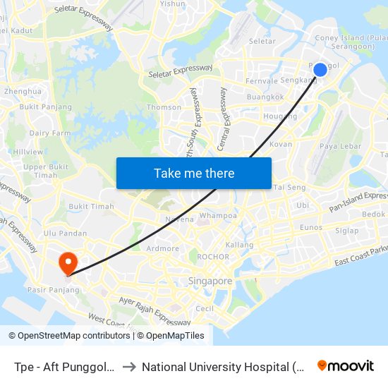 Tpe -  Aft Punggol Rd (65199) to National University Hospital (NUH Main Building) map