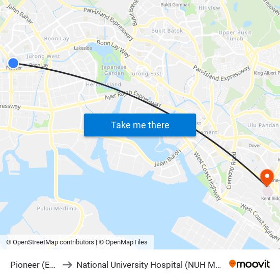 Pioneer (EW28) to National University Hospital (NUH Main Building) map