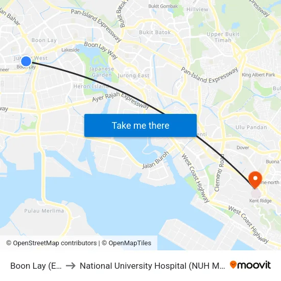 Boon Lay (EW27) to National University Hospital (NUH Main Building) map