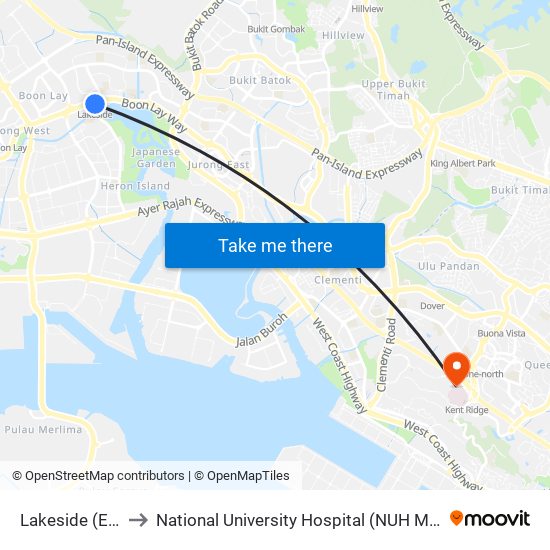 Lakeside (EW26) to National University Hospital (NUH Main Building) map