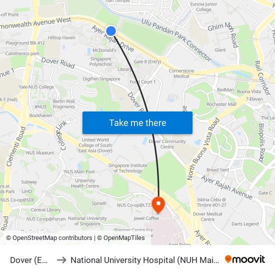 Dover (EW22) to National University Hospital (NUH Main Building) map